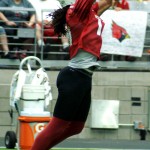 Larry Fitzgerald makes a catch during training camp. (Photo by Adam Green/Arizona Sports)