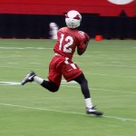 Receiver John Brown makes a catch during training camp July 30. (Photo by Adam Green/Arizona Sports)