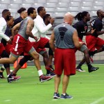 Strength and conditioning coach Buddy Morris runs the conditioning test at Cardinals training camp July 28, 2016. (Photo by Adam Green/Arizona Sports)