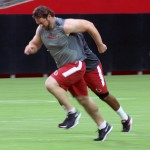 Guard Evan Mathis runs through the conditioning test at Cardinals training camp July 28, 2016. (Photo by Adam Green/Arizona Sports)