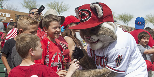 D-backs mascot Baxter signs autographs for young fans. Photo by Stephen DeLorenzo Follow @Tdrake4sp...