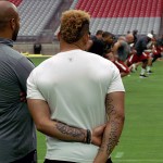 Safety Tyrann Mathieu and coach Larry Foote watch the conditioning test at Cardinals training camp July 28, 2016. (Photo by Adam Green/Arizona Sports)