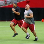 Linemen Jared Veldheer and A.Q. Shipley go through the conditioning test at Cardinals training camp July 28, 2016. (Photo by Adam Green/Arizona Sports)
