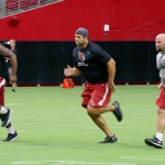 Members of the offensive line take part in the conditioning test at Cardinals training camp July 28, 2016. (Photo by Adam Green/Arizona Sports)