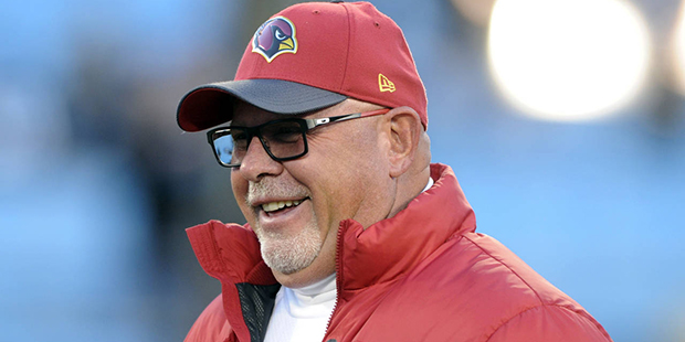 Arizona Cardinals head coach Bruce Arians smiles before the NFL football NFC Championship game agai...