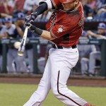 Arizona Diamondbacks' Chris Herrmann connects for an RBI single against the San Diego Padres during the first inning of a baseball game Wednesday, July 6, 2016, in Phoenix. (AP Photo/Ross D. Franklin)