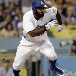 Los Angeles Dodgers' Andrew Toles runs to first base after hitting an RBI-double during the fourth inning of a baseball game against the Arizona Diamondbacks, Friday, July 29, 2016, in Los Angeles. (AP Photo/Jae C. Hong)