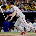 National League's Daniel Murphy, of the Washington Nationals, runs out a base hit during the ninth inning during the MLB baseball All-Star Game, Tuesday, July 12, 2016, in San Diego. The American League won 4-2. (AP Photo/Gregory Bull)