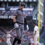 Arizona Diamondbacks' Brandon Drury walks back to the dugout after striking out against San Francisco Giants starting pitcher Madison Bumgarner during the fifth inning of a baseball game on Sunday, July 10, 2016, in San Francisco. (AP Photo/D. Ross Cameron)