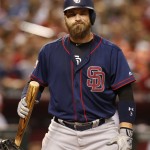 San Diego Padres Derek Norris reacts after striking out in the second inning during a baseball game against the Arizona Diamondbacks, Monday, July 4, 2016, in Phoenix. (AP Photo/Rick Scuteri)