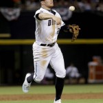 Arizona Diamondbacks' Brandon Drury throws out San Diego Padres' Travis Jankowski during the third inning of a baseball game, Tuesday, July 5, 2016, in Phoenix. (AP Photo/Matt York)