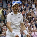 Andy Murray of Britain celebrates after beating Milos Raonic of Canada in the men's singles final on the fourteenth day of the Wimbledon Tennis Championships in London, Sunday, July 10, 2016. (AP Photo/Kirsty Wigglesworth)
