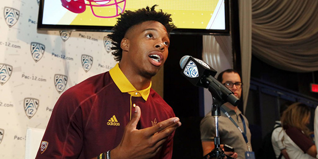 Arizona State wide receiver Tim White speaks at the Pac-12 NCAA college football media day in Los A...