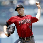 Arizona Diamondbacks starting pitcher Patrick Corbin throws to the plate against the Los Angeles Dodgers during the first inning of a baseball game in Los Angeles, Sunday, July 31, 2016. (AP Photo/Alex Gallardo)