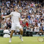Andy Murray of Britain celebrates after beating Milos Raonic of Canada in the men's singles final on the fourteenth day of the Wimbledon Tennis Championships in London, Sunday, July 10, 2016. (AP Photo/Kirsty Wigglesworth)