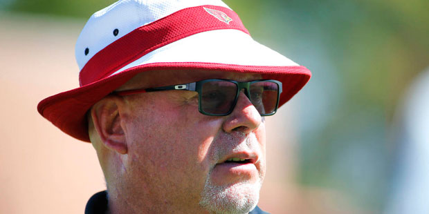 Arizona Cardinals head coach Bruce Arians runs drills during an NFL football minicamp, Tuesday, Jun...