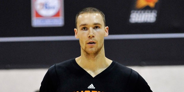 Phoenix Suns' Alec Brown looks on during an NBA summer league basketball game against the Golden St...