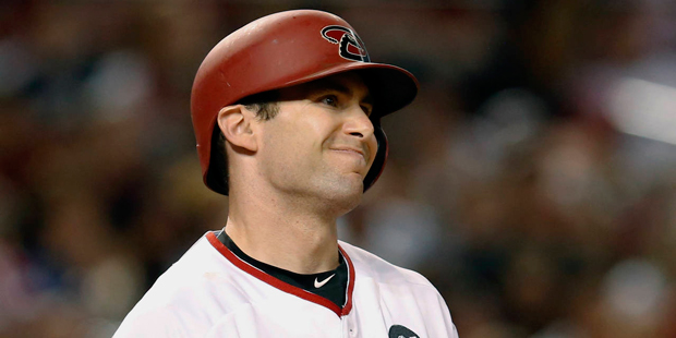 Arizona Diamondbacks Paul Goldschmidt reacts after striking out in the seventh inning of a baseball...