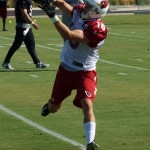 WR Jaxon Shipley makes a catch during a training camp practice Aug. 14. (Photo by Adam Green/Arizona Sports)