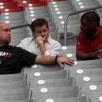 GM Steve Keim, president Michael Bidwill and former safety Adrian Wilson chat during training camp Aug. 8. (Photo by Adam Green/Arizona Sports)