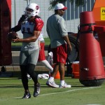 Receiver Larry Fitzgerald during a training camp practice Aug. 14. (Photo by Adam Green/Arizona Sports)