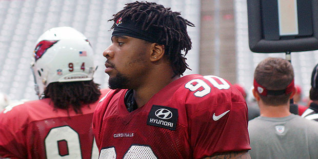 Arizona Cardinals' rookie defensive tackle Robert Nkemdiche in training camp on Aug. 22. (Photo by:...