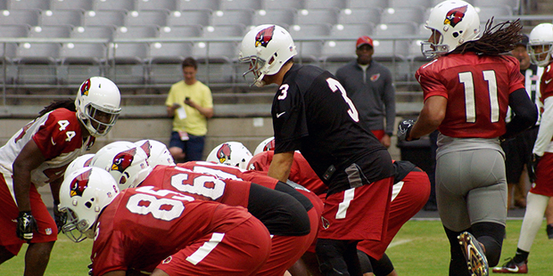 WR Larry Fitzgerald goes in motion during training camp Aug. 10. (Photo by Adam Green)...