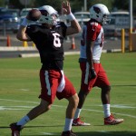 QB Jake Coker throws a pass during a training camp practice Aug. 14. (Photo by Adam Green/Arizona Sports)