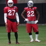 Safeties Tyvon Branch and Tony Jefferson during training camp Aug. 21. (Photo by Adam Green/Arizona Sports)