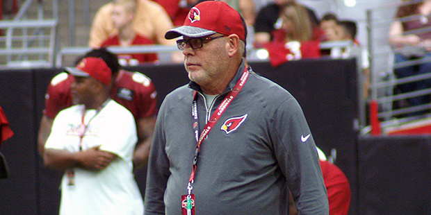 Cardinals coach Bruce Arians watches a training camp practice Aug. 24. (Photo by Adam Green/Arizona...
