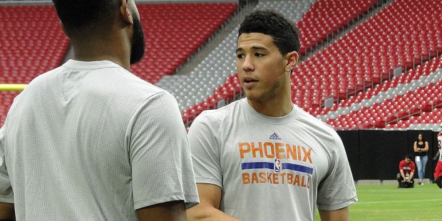 Suns guard Devin Booker at Arizona Cardinals training camp in Glendale Thursday, Aug. 25, 2016. (Ph...