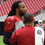 Wide receiver Larry Fitzgerald gets his hands taped at Arizona Cardinals training camp at University of Phoenix Stadium on Aug. 25, 2016. (Photo: Vince Marotta/Arizona Sports)