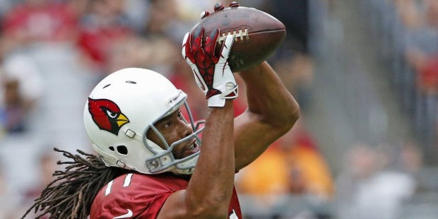 Arizona Cardinals' Larry Fitzgerald makes a catch during practice at the NFL football teams trainin...