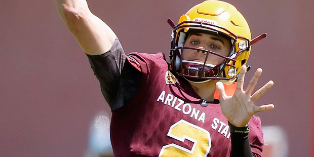 Arizona State quarterback Brady White throws a pass during a spring NCAA college football game Satu...