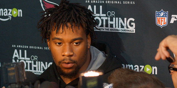 Defensive lineman Robert Nkemdiche talks with the media following training camp Aug. 22. (Photo by ...