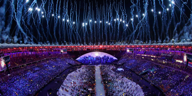 Fireworks are seen over Maracana Stadium during the opening ceremony at the 2016 Summer Olympics in...