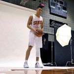 Phoenix Suns' Devin Booker poses for a photo, Monday, Sept. 26, 2016, during the NBA team's media day in Phoenix. (AP Photo/Matt York)