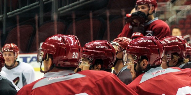 Coyotes forwards Dylan Strome, Ryan MacInnis and Nick Merkley are three of 29 rookies who atteneded...