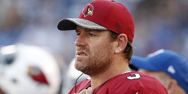FILE - In this Aug. 19, 2016, file photo, Arizona Cardinals quarterback Carson Palmer stands on the...