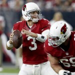 Arizona Cardinals quarterback Carson Palmer (3) looks to throws against the New England Patriots during an NFL football game, Sunday, Sept. 11, 2016, in Glendale, Ariz. (AP Photo/Ross D. Franklin)