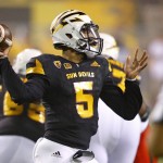 Arizona State's Manny Wilkins throws a pass against Texas Tech during the first half of an NCAA college football game Saturday, Sept. 10, 2016, in Tempe, Ariz. (AP Photo/Ross D. Franklin)