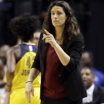 Indiana Fever head coach Stephanie White calls a play during the first half of a first round WNBA playoff basketball game against the Phoenix Mercury, Wednesday, Sept. 21, 2016, in Indianapolis. (AP Photo/Darron Cummings)