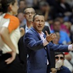 Connecticut Sun head coach Curt Miller reacts toward an official during the first half of a WNBA basketball game against the Phoenix Mercury, Friday, Sept. 2, 2016, in Uncasville, Conn. (AP Photo/Jessica Hill)