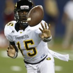 Grambling State quarterback Trevon Cherry (15) pitches the ball during the second half of an NCAA college football game against Arizona, Saturday, Sept. 10, 2016, in Tucson, Ariz. Arizona defeated Grambling State 31-21. (AP Photo/Rick Scuteri)