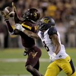 Arizona State defensive back De'Chavon Hayes breaks up a pass intended for California wide receiver Demetris Robertson (8) during the second half of an NCAA college football game, Saturday, Sept. 24, 2016, in Tempe, Ariz. Arizona State won 51-41. (AP Photo/Matt York)