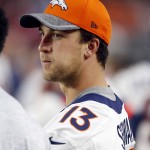 Denver Broncos quarterback Trevor Siemian (13) stands on the sidelines during the first half of an NFL preseason football game against the Arizona Cardinals, Thursday, Sept. 1, 2016, in Glendale, Ariz. (AP Photo/Ross D. Franklin)