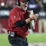 Arizona Cardinals head coach Bruce Arians yells during the second half of an NFL football game against the New England Patriots, Sunday, Sept. 11, 2016, in Glendale, Ariz. (AP Photo/Rick Scuteri)