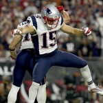 New England Patriots wide receiver Chris Hogan (15) celebrates after a touchdown against the Arizona Cardinals during an NFL football game, Sunday, Sept. 11, 2016, in Glendale, Ariz. (AP Photo/Rick Scuteri)