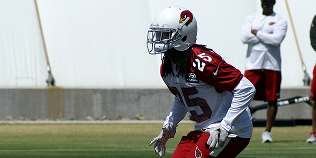 Safety Marqui Christian backs up during Cardinals rookie mini-camp Friday, May 6. (Photo by Adam Gr...