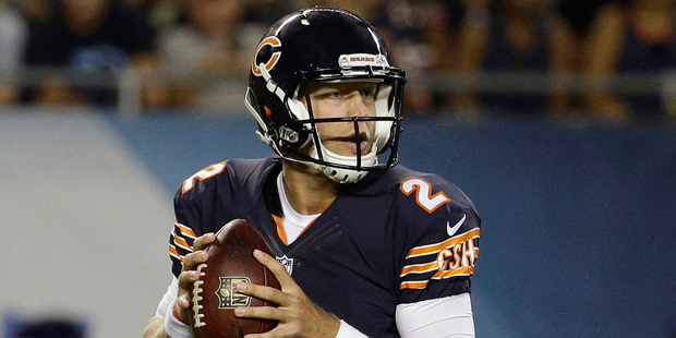 Chicago Bears quarterback Zac Dysert (2) looks for a receiver during the second half of an NFL pres...